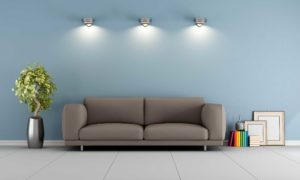 Montaje 3d de sala de estar iluminada